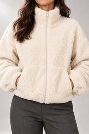 Serafina Textured Jacket — Zip Front & Stand Collar — detail view