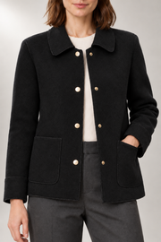 Serena Collared Jacket — Snap Front & Patch Pockets — detail view