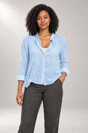 Estelle Blouse — Textured Detail & Roll-Up Sleeves — Sky Blue view