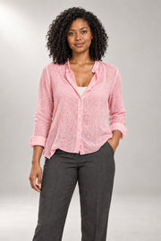 Estelle Blouse — Textured Detail & Roll-Up Sleeves — Pink view