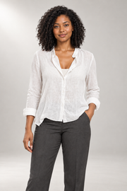 Estelle Blouse — Textured Detail & Roll-Up Sleeves — White view
