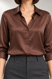 Hallie-Jade Blouse — Pointed Collar & Lustrous Finish — detail view