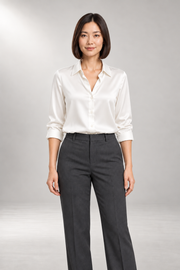 Hallie-Jade Blouse — Pointed Collar & Lustrous Finish — White view