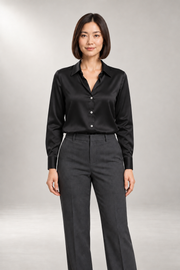 Hallie-Jade Blouse — Pointed Collar & Lustrous Finish — Black view