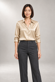 Hallie-Jade Blouse — Pointed Collar & Lustrous Finish — Gold view
