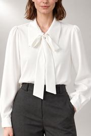 Tie-Neck Blouse — Pointed Collar & Removable Bow — detail view in our studio
