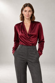 Clara V-Neck Top — Draped Wrap-Style Front — Red view