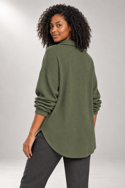Cerys Tunic Blouse — Waffle Texture & Buttoned V-Neck — back view in our studio