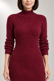 Guinevere Turtleneck Dress — Ribbed Mini Silhouette — detail view in our studio