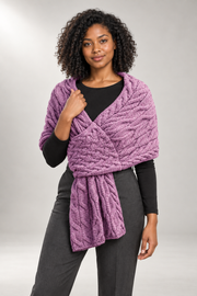 Cable-Knit Wrap Scarf — Textured Stole — Purple view