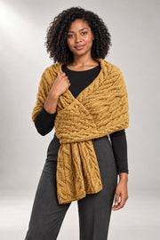 Cable-Knit Wrap Scarf — Textured Stole — Khaki view