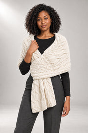 Cable-Knit Wrap Scarf — Textured Stole — White view