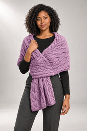 Cable-Knit Wrap Scarf — Textured Stole — Purple view