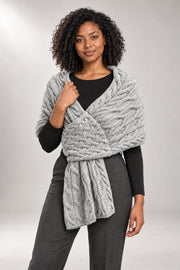 Cable-Knit Wrap Scarf — Textured Stole — detail view