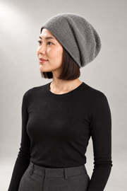 Margot Slouchy Beanie — Textured Knit — Gray view