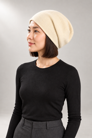 Margot Slouchy Beanie — Textured Knit — Beige view