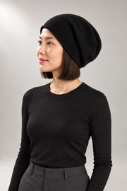 Margot Slouchy Beanie — Textured Knit — Black view