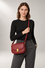 Lily Crossbody Bag — Turn Lock & Adjustable Strap — Red studio view