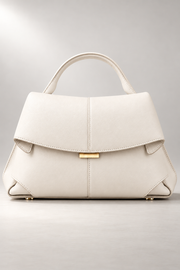 Matera Sculpted Handbag — Foldover Flap & Top Handle — White studio view