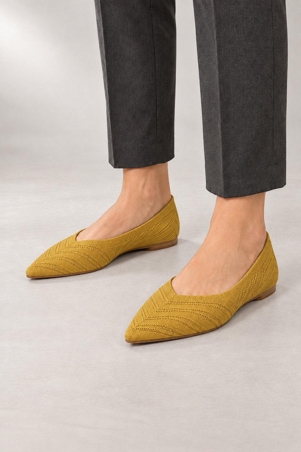 Janet Knit Loafers — Pointed Toe & Slip-On Fit — Yellow studio view