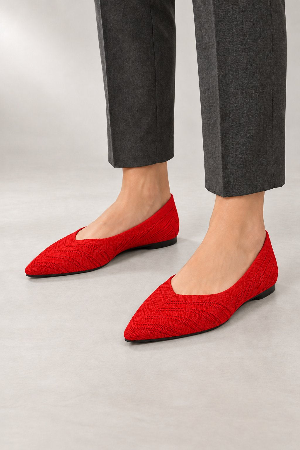 Janet Knit Loafers — Pointed Toe & Slip-On Fit — Red studio view