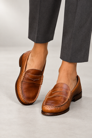 Grace Penny Loafers — Stitched Detail & Low Heel — Brown view