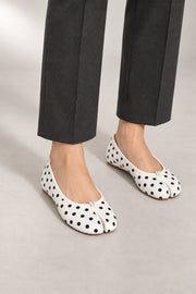 Lunari Ballet Flats — Distinctive Split-Toe Design — White Polka studio view