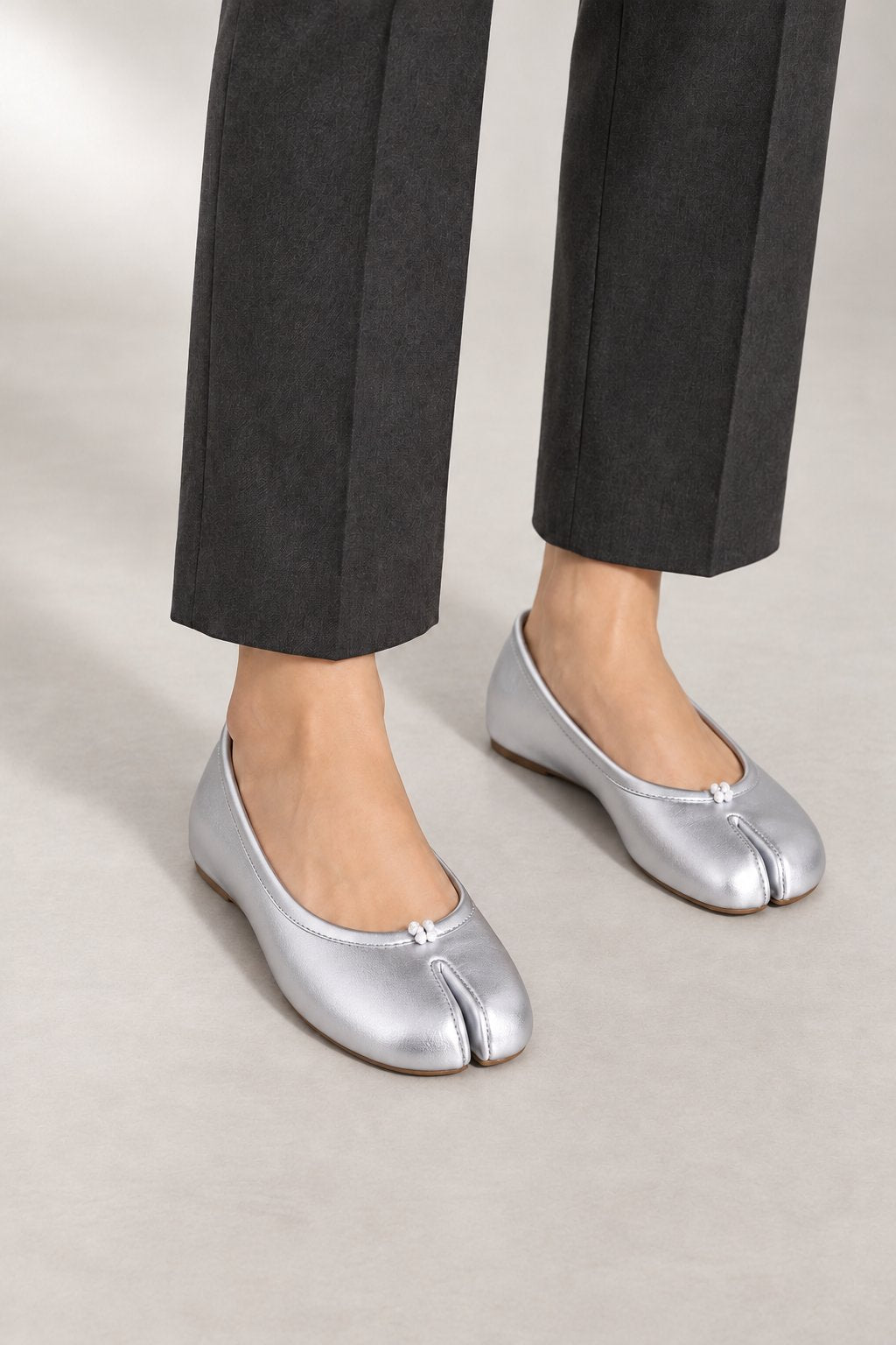 Lunari Ballet Flats — Distinctive Split-Toe Design — Silver studio view
