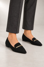 Ardelle Loafers — Pointed Toe & Metal Bar Detail — detail view in our studio