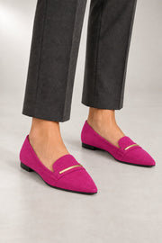 Ardelle Loafers — Pointed Toe & Metal Bar Detail — Fuchsia studio view