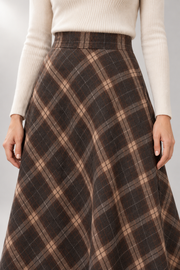 Emmeline Plaid Skirt — High-Waist A-Line Silhouette — detail view in our studio