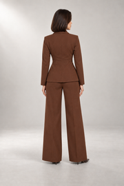 Tailored Two-Piece Pantsuit — Belted Blazer & Wide-Leg Pants — back view in our studio