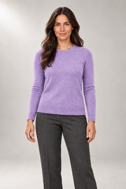 Claire Crew-Neck Sweater — Smooth Knit & Ribbed Trim — Light Purple studio view