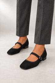Mary Jane Shoes — Square Toe & Single Buckle Strap — Black studio view